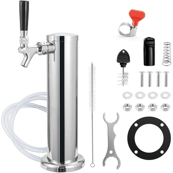 Single Tap Draft Beer Tower, Support Countertop and Kegerator Installation, Stainless Core Beer Faucet Stainless Steel 3'' Flange Brewing Tower Dispenser Kit with Self-Closing Faucet Spring