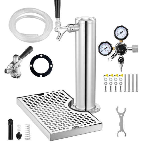 Single Tap Kegerator Conversion Kit with Stainless Steel Tower, Dual Gauge Regulator, Keg Coupler&Drip Tray for Home Bar