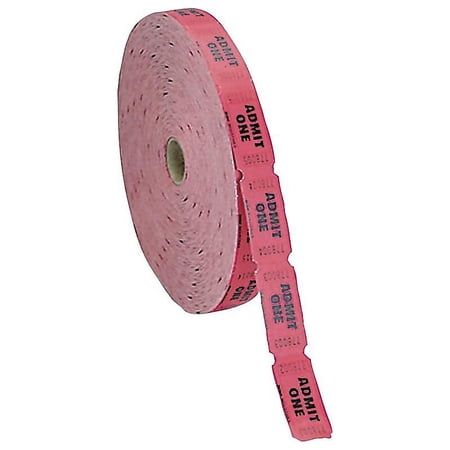 Single Ticket Roll, Admit One, Red, 2,000/roll | Bundle of 5 Rolls