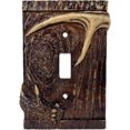 thumbnail image 1 of Single Toggle Decorative Light Switch Cover Plate with Faux Wood and Antler Accents - Rustic Electrical Switch Plate for Lodge Cabin - Ideal for Outdoor Nature-Theme Lovers, 1 of 8