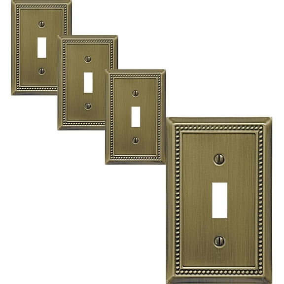 Single Toggle Light Switch Cover Belaire Beaded Metal Wall Plate, 4-Pack Antique Brass 1 Gang, for Light Switch Cover Decorative Wallplate, Durable