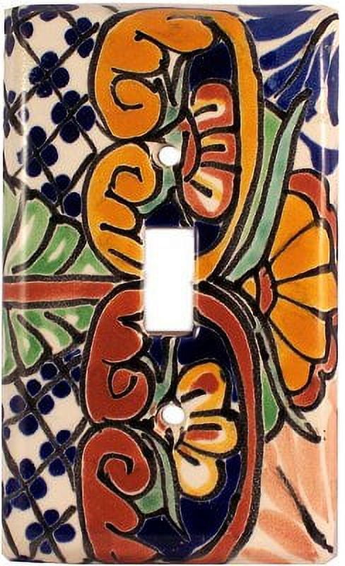 Talavera Mexican Tiles Double Toggle Light Switch Cover - 2-Gang, 4.5x4.5 Inch, Decorative Wall Plate, Polycarbonate Material