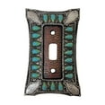thumbnail image 1 of Single Toggle Switch Decorative Wall Plate – 1-Gang Light Switch Cover in Southwest Tooled Leather and Hand-Painted Faux Turquoise Gemstone Design – Rustic Western & Southwestern Home Décor, 1 of 7
