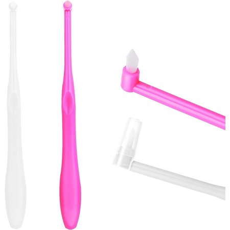 Single Toothbrush 2 Pieces Interspace Brush Soft Teeth Brushes Manual Toothbrushes End-Toothbrush for Gap Orthodontic Braces Sensitive Gums Deep Cleaning (White, Pink)