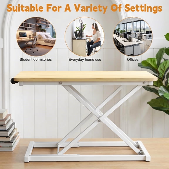 Single Top 23.6 inch Scissors Lift Keyboard and Mouse Riser, Height Adjustable Standing Desk Converter for Ergonomic Sit Stand Workstations, 7 Height Levels-Wooden Color