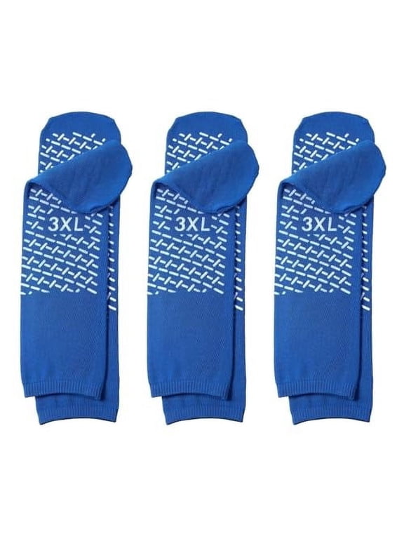 Single Tread Non-Skid XXX-Large (3XL) Bariatric Comfort Safety Socks Blue (3 Pairs)