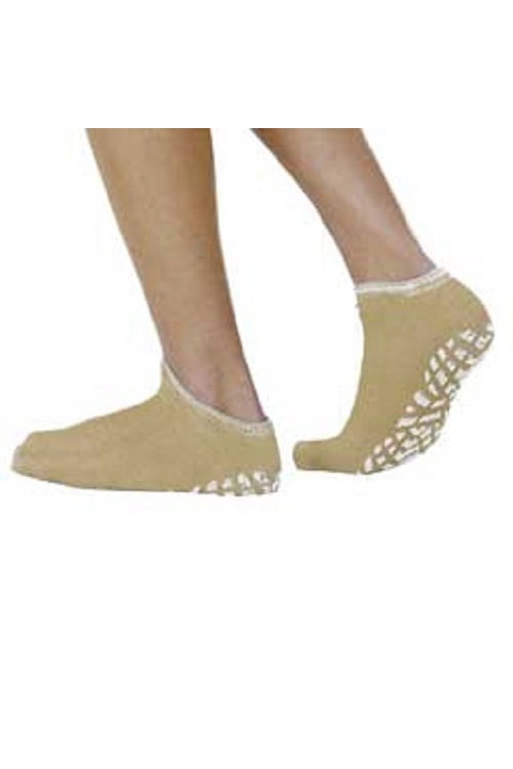 Single Tread Patient Safety Footwear with Terrycloth Interior, Large, Tan-Pack of 2