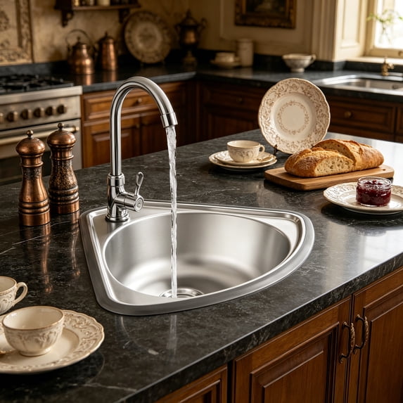 Single Triangle Wash Basin Corner Sink, Mini Bar Sink in Stainless Steel with Faucet