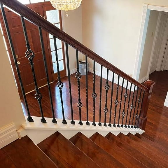 Single Twist Iron Balusters (Box of 10) 1/2" Staircase Square Metal Spindles (Real Satin Black not Matte or Flat Color)