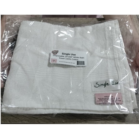 Single Use | Disposable 24x50 White Bath Towel 100% Cotton