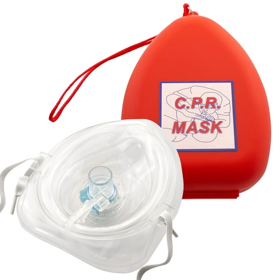 Single Valve CPR Rescue Mask in Red Hard Case by VASTMED | Pocket Resuscitator Mask for Adult & Child with Elastic Strap Air Cushioned Edge (Clear/Red, 5''x2'')