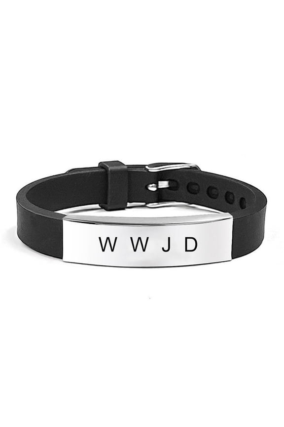 Single WWJD Bracelet - Adjustable What Would Jesus Do Silicone Strap Wristband - Religious Christ Jesus Faith Reminder Bangle - Christian Gifts for Sunday School Fundraising, Black