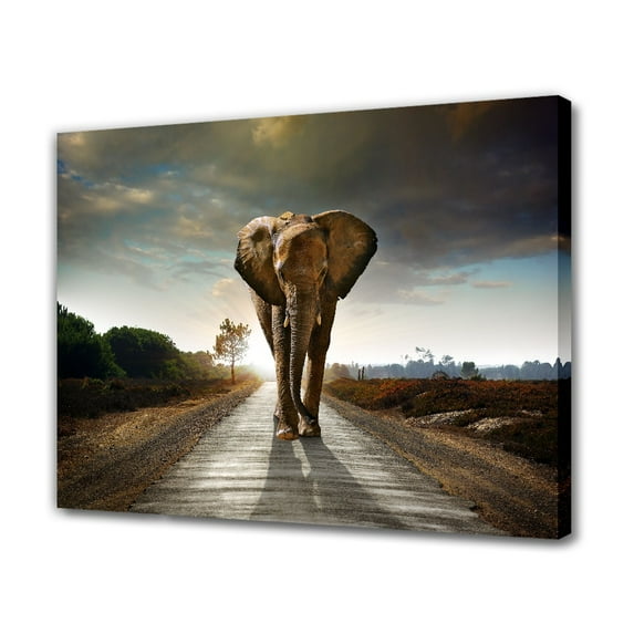 Single Walking Elephant Canvas Poster Bedroom Decor Sports Landscape Office Room Decor Gift,Frame-style,08x12inch(20x30cm)