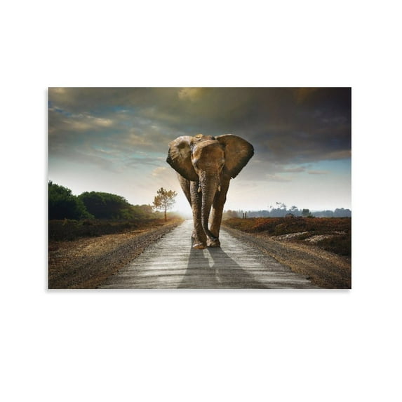 Single Walking Elephant Poster Decorative Painting Canvas Wall Art Living Room Posters Bedroom Painting,Unframe-style,08x12inch(20x30cm)