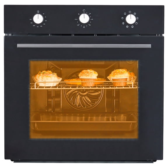 Single Wall Oven 24" Built-In Electric Ovens With Mechanical Knobs Control, 70L, 3000W, 8 Baking Modes, With Air Frying Function, 3D Surround Heating With Double-Layered Glass Door