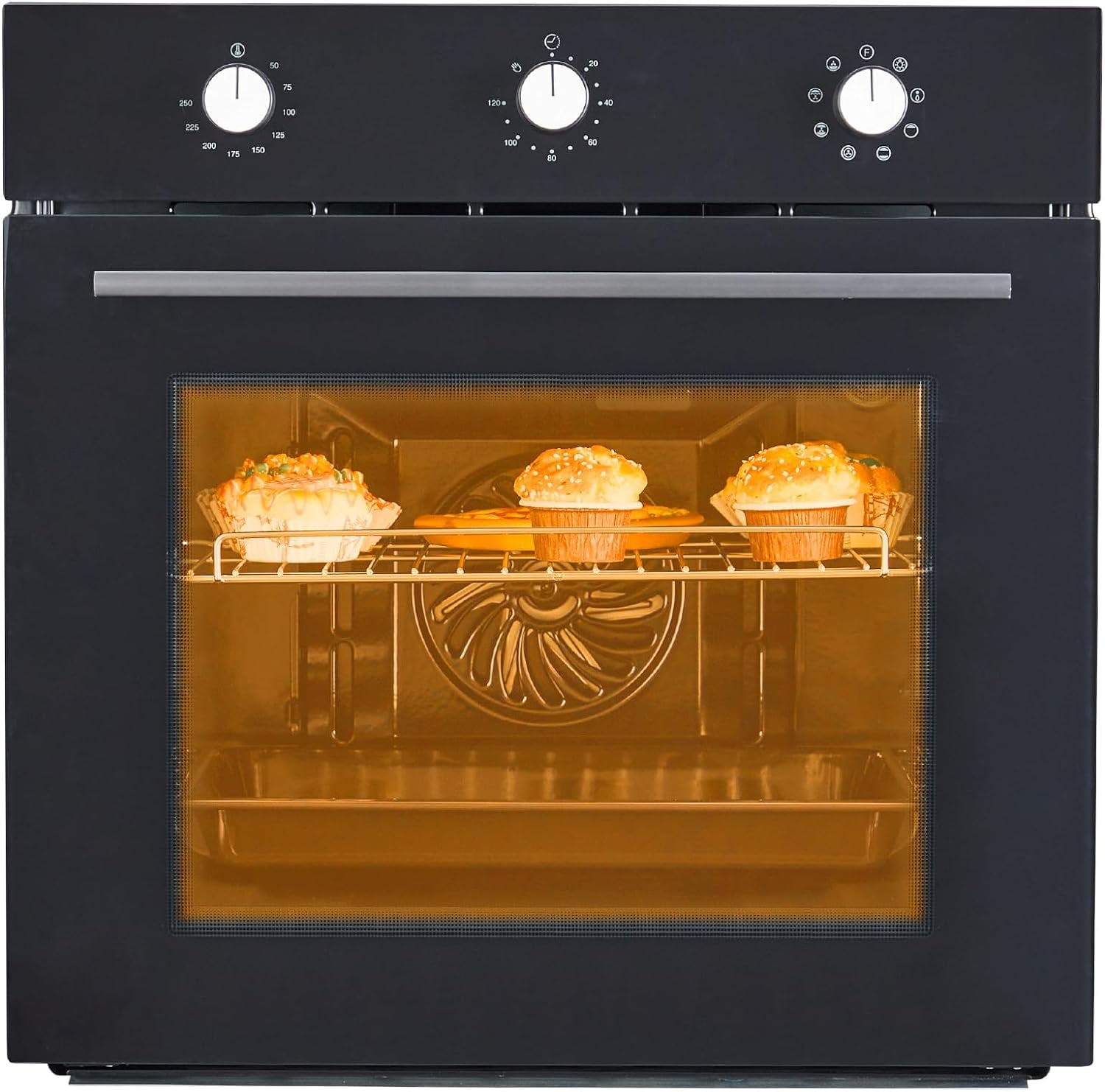 Single Wall Oven 24" Built-In Electric Ovens With Mechanical Knobs Control, 70L, 3000W, 8 Baking Modes, With Air Frying Function, 3D Surround Heating With Double-Layered Glass Door