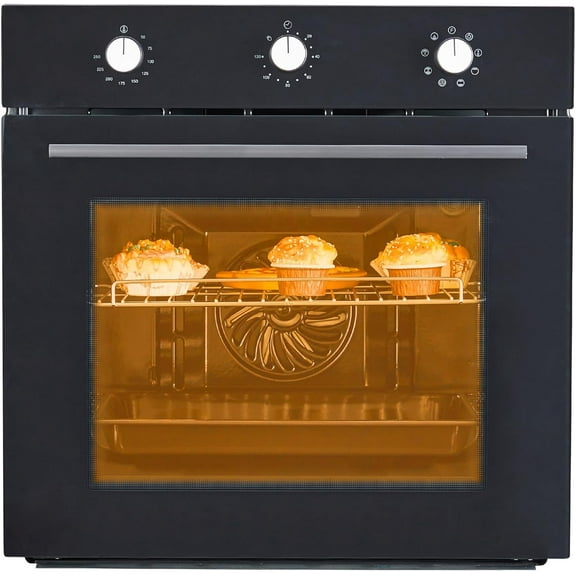 Single Wall Oven 24" Built-In Electric Ovens With Mechanical Knobs Control, 70L, 3000W, 8 Baking Modes, With Air Frying Function, 3D Surround Heating With Double-Layered Glass Door
