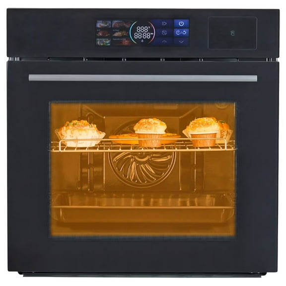Single Wall Oven 24", Built-in Electric Ovens with Steam & Grill & Air Frying Mode, 2.5Cu.ft Convection Built-in Oven, Colorful Touch Screen, Stainless Steel