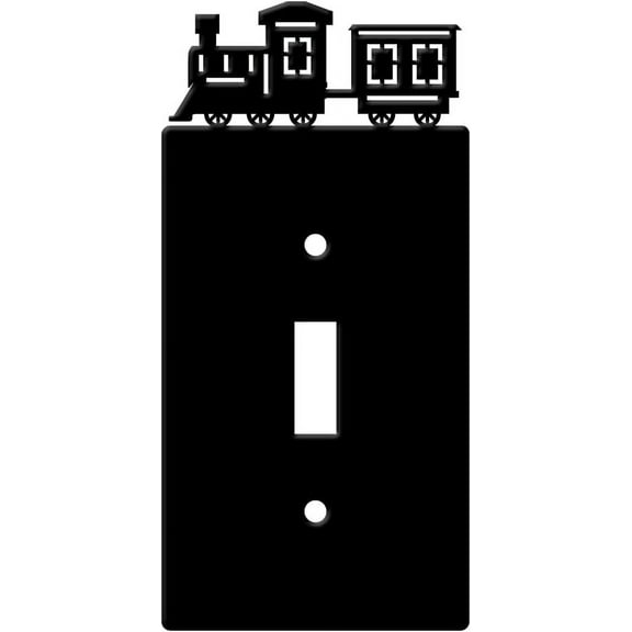 Single Wall Plate Cover 1 Gang Single Toggle Light Switch Wall Plate Black Iron Light Switch Cover with Retro Train Outlet Covers for Kids Son Grandson Room Light Plate Decor with Screws DIY