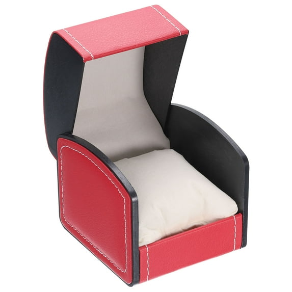 Single Watch Case, PU Leather Watch Travel Storage Box with Removable Cushion, Red, Arc-Shaped