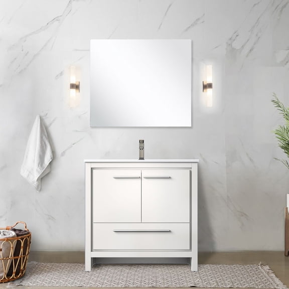 Single White Bath Vanity with Included Faucet | Suitable for Newly Built Bathrooms | Features a Durable Stain - Resistant Countertop