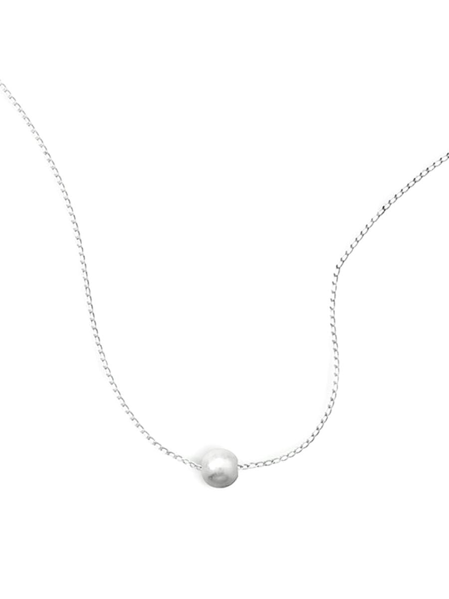 8 - 8.5mm Freshwater Cultured Pearl and Diamond Accent Sterling Silver Cage  Necklace