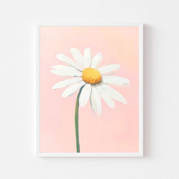 Single White Daisy Wall Art Print With Pastel Classic Floral Decor