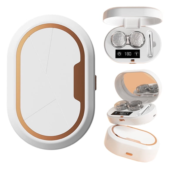 Single White Portable Vibration Optical Lens Cleaning Storage Case, Built-In Timing Control Mini Lens Care Container, Compact Travel Size Cleaning Holder for Daily Optical Lens Maintenance