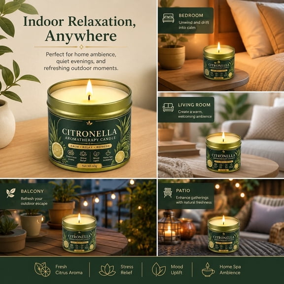 Single Wick Portable Citronella Repellent Candle, Natural Outdoor Bug Repellent Light, Compact Travel Candle for Camping, Picnic, Barbecue, Backyard Outdoor Gathering Events