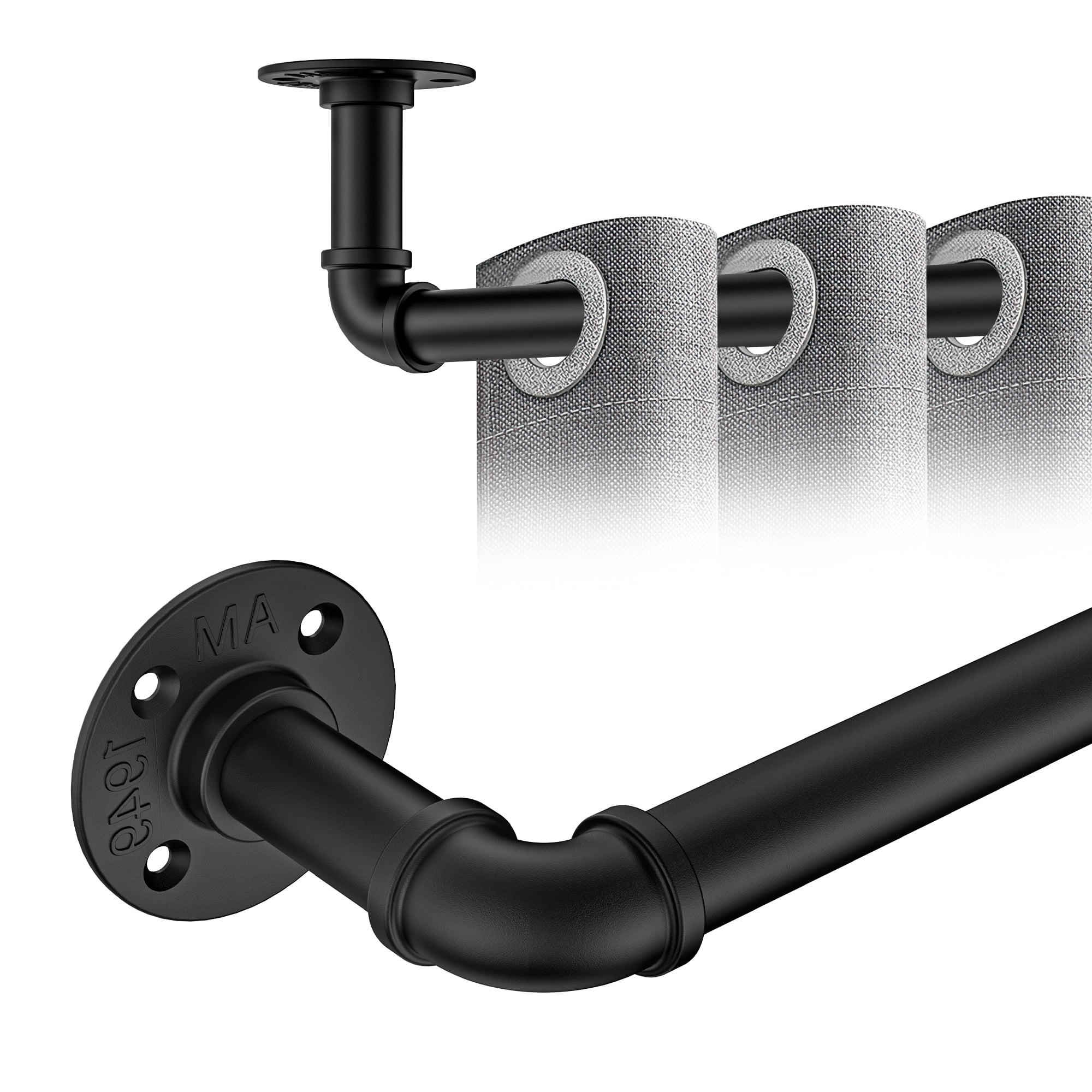 Black Curtain Rods for Windows 72 to 144, 1 Inch Wrap Around Room