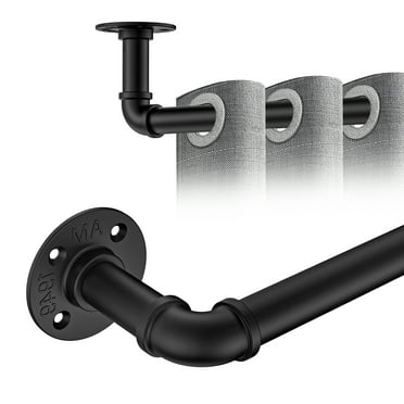 Black Curtain Rods for Windows 72 to 144, 1 Inch Wrap Around Room Darkening Curtain Rod, Industrial Heavy Duty Blackout Curtain Rods for Indoor Outdoor, Modern Adjustable Drapery Rods Room Divider