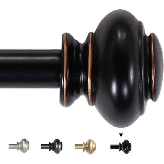 Single Window Curtain Rods for Windows 28 to 48 Inches Adjustable Decorative 3/4 Inch Diameter with Classic Finials, Black