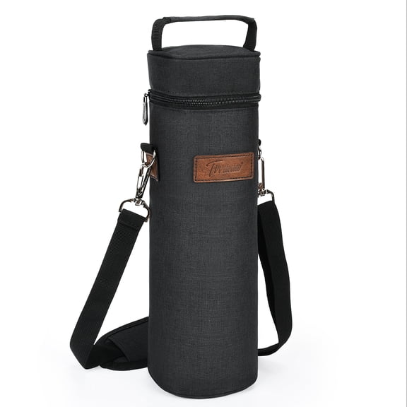 Single Wine Cooler Bags - Insulated & Padded Portable Wine Tote Carrier for Travel, BYOB Restaurant, Wine Tasting, Party, Unique Mothers Day Gifts for Wine Lover, Black