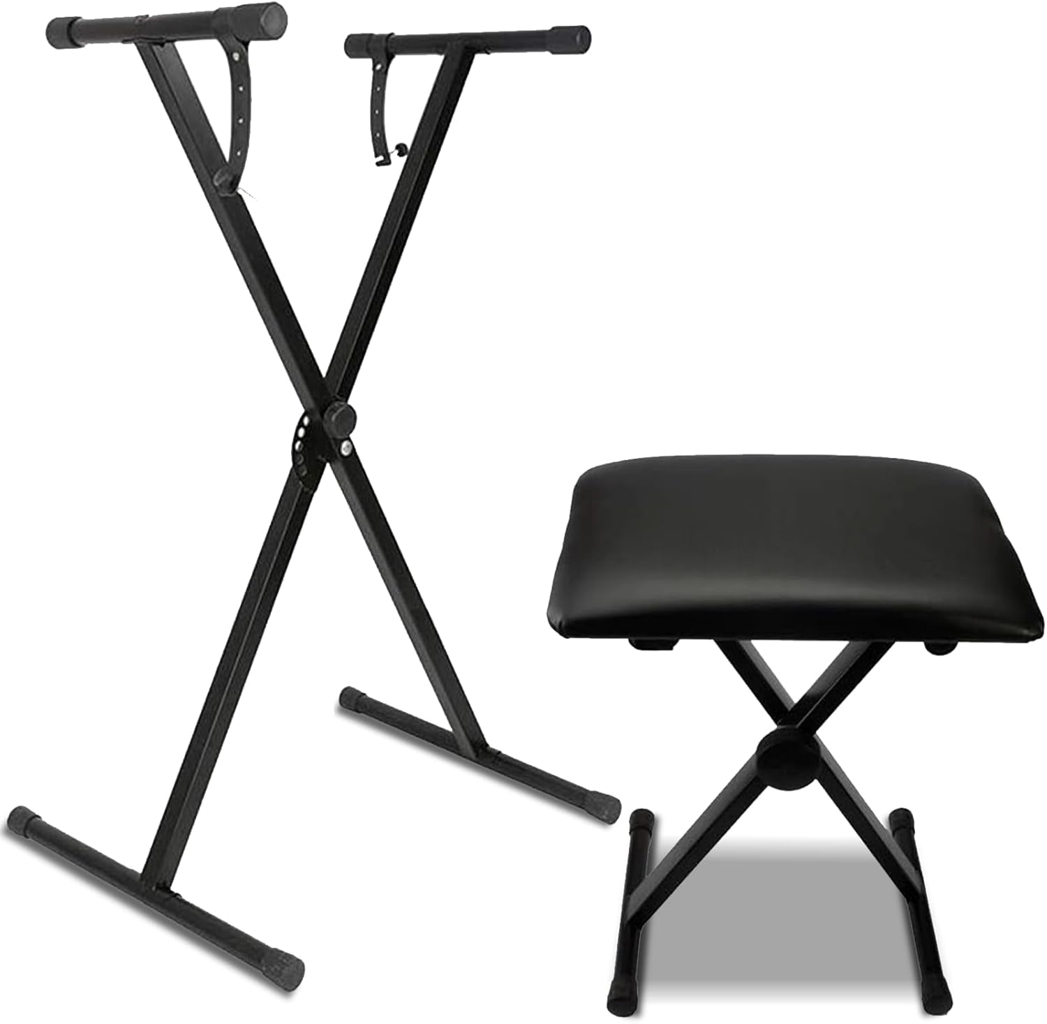 Single X Keyboard Stand and Bench Set, Adjustable Height Digital Piano Stand with Lockable Straps for 49 61 76 88 Keys