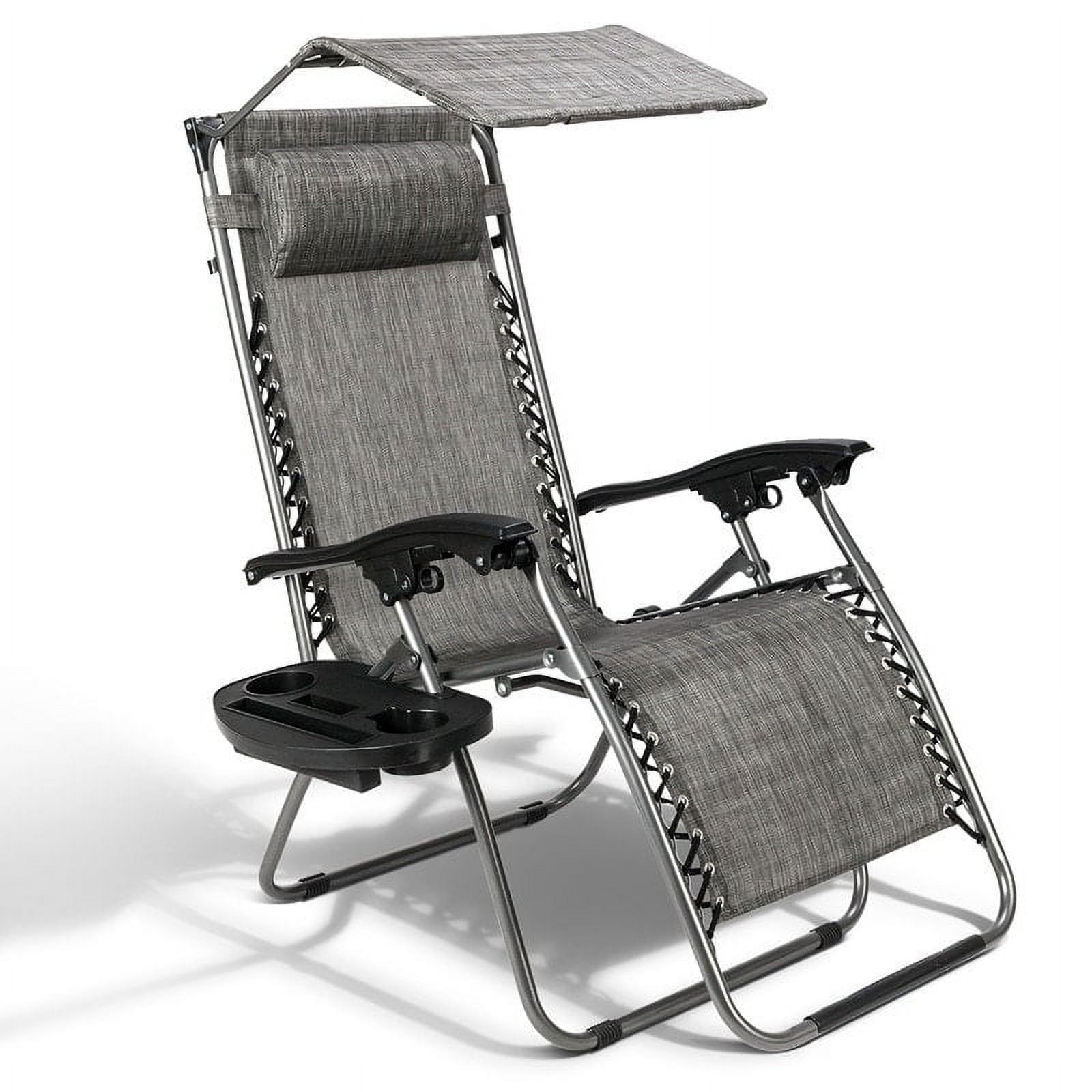 Grey Adjustable Zero Gravity Lounger with Canopy and Cup Holder