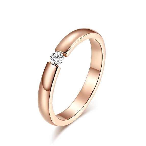 Womens Alloy Ring with Single Diamond Artificial Gemstone Inlay Fashion Jewelry European and American Ring Women's Gift Black Silver Rose Gold and Gold