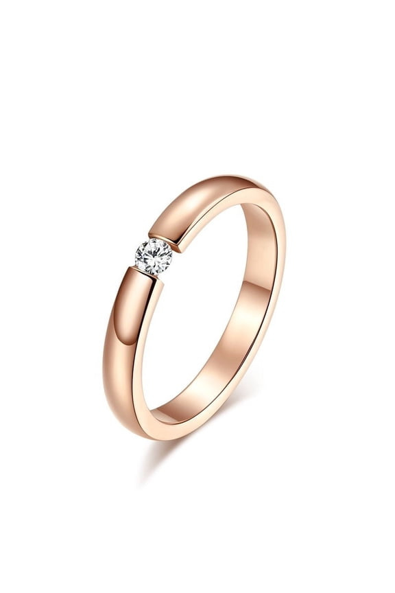 Womens Alloy Ring with Single Diamond Artificial Gemstone Inlay Fashion Jewelry European and American Ring Women's Gift Black Silver Rose Gold and Gold