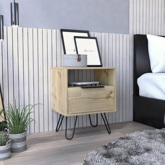 Single door cabinet side table with hairpin legs / Resistant to stains, great for essential display