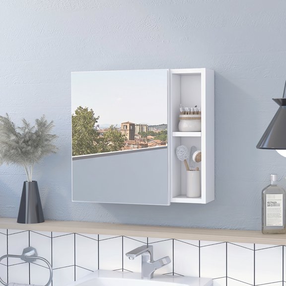 Single door design - Two external shelves - Powder room - Offer convenient access