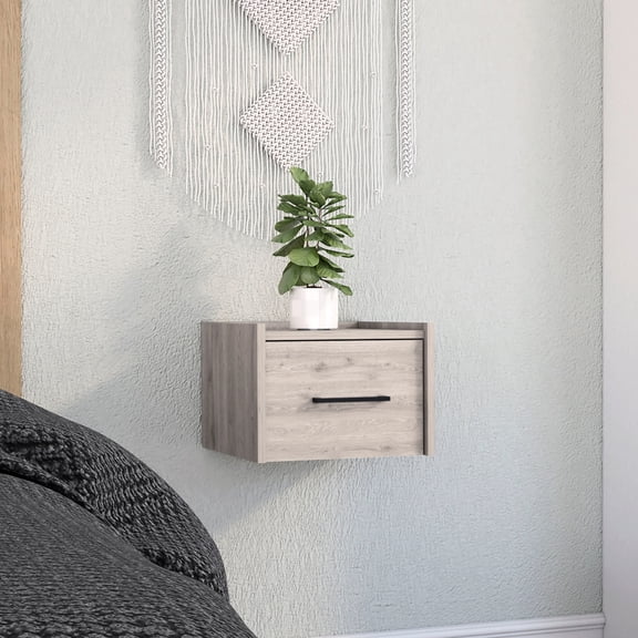 Single drawer grey nightstand / Easy wall assembly for convenience