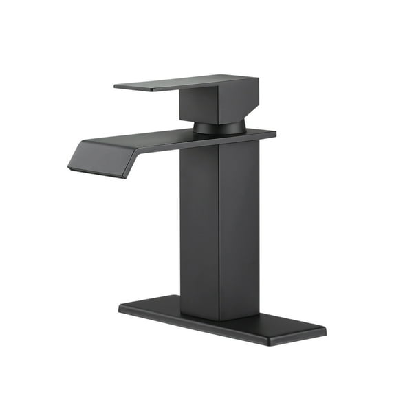 Single handle single hole waterfall spout bathroom faucet with deck plate