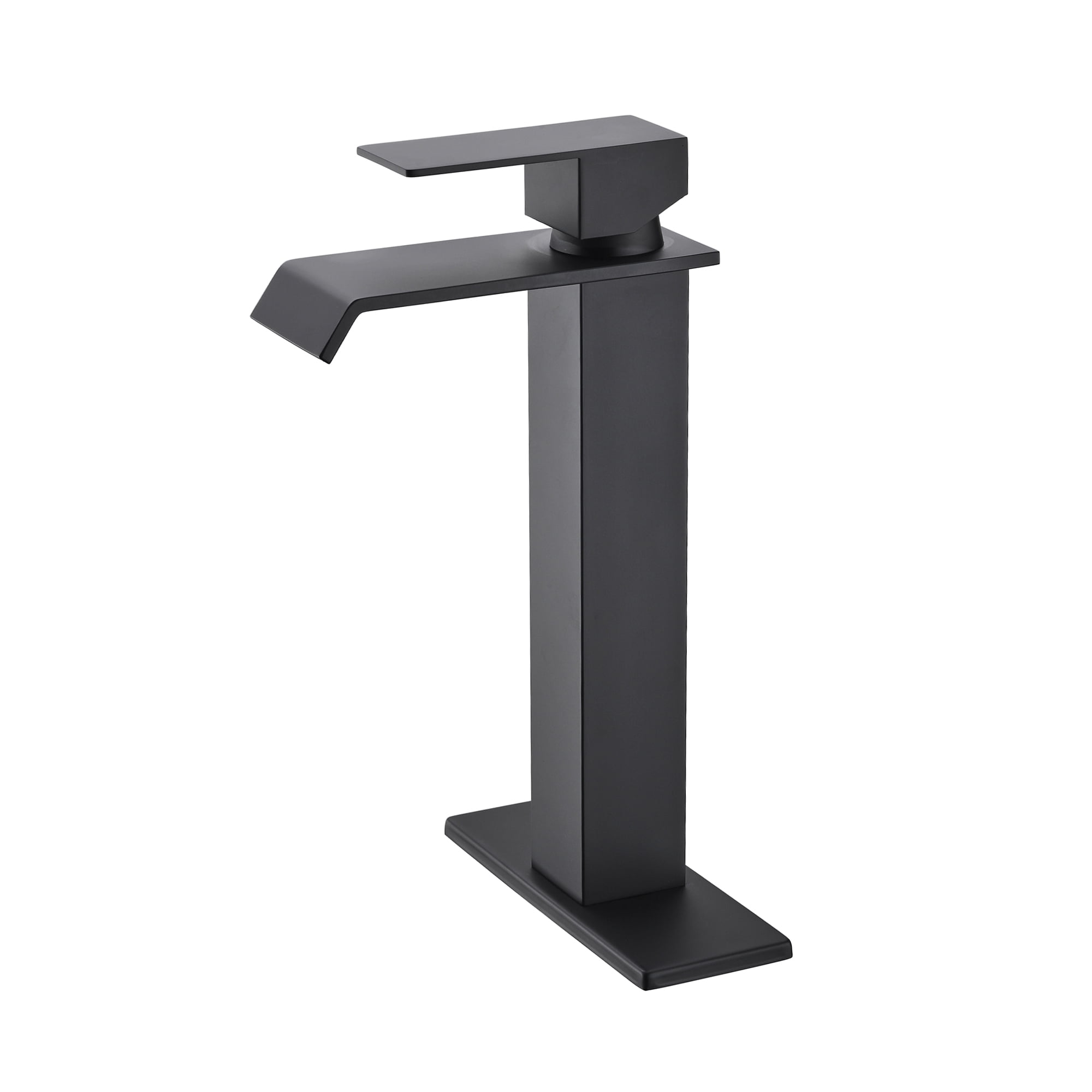 Single handle single hole waterfall spout bathroom vessel sink faucet with deck plate