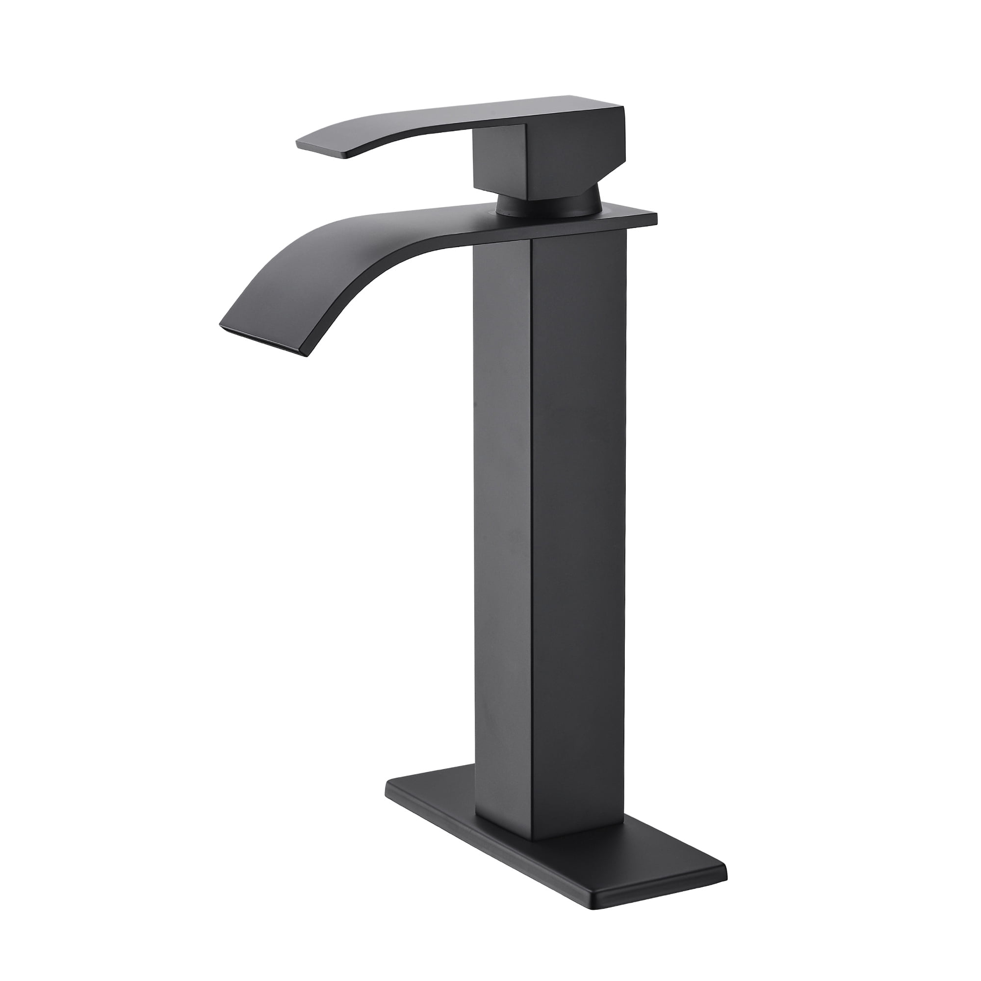 Single handle single hole waterfall spout bathroom vessel sink faucet with deck plate