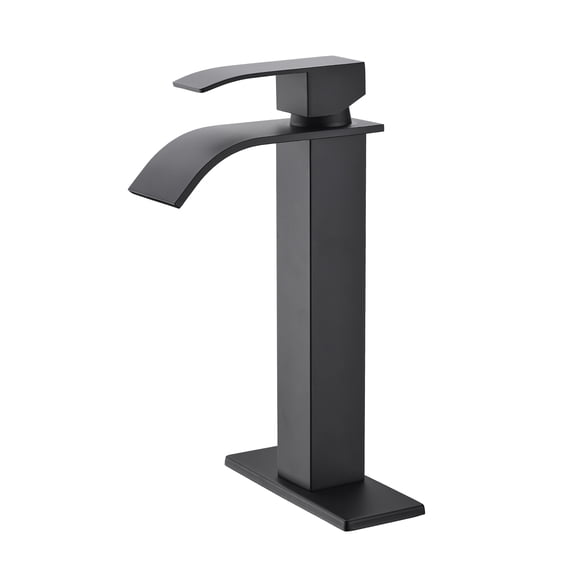 Single handle single hole waterfall spout bathroom vessel sink faucet with deck plate