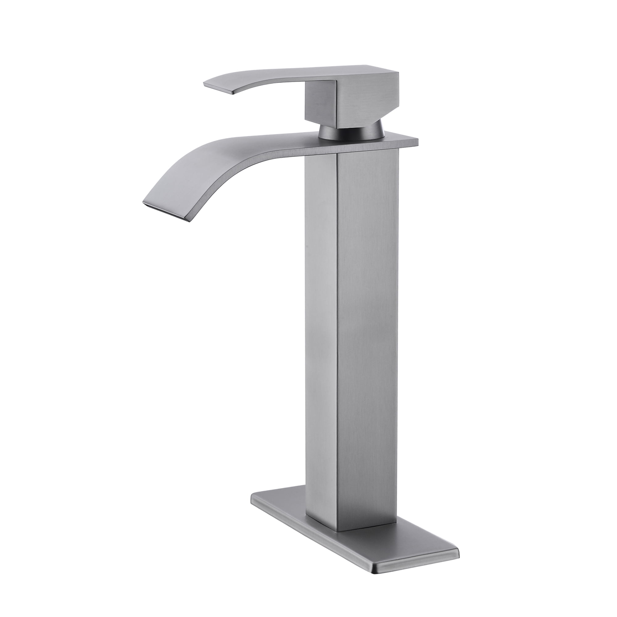 Single handle single hole waterfall spout bathroom vessel sink faucet with deck plate