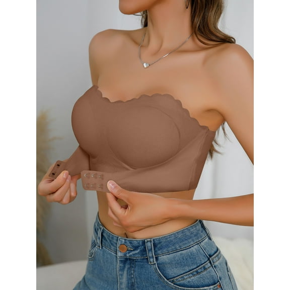 Single-piece front-closure bra, seamless strapless padded wireless women's underwear (multiple color options)