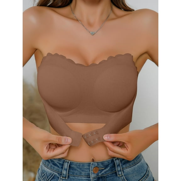 Single-piece front-closure bra, seamless strapless padded wireless women's underwear (multiple color options)