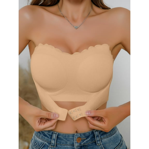 Single-piece front-closure bra, seamless strapless padded wireless women's underwear (multiple color options)