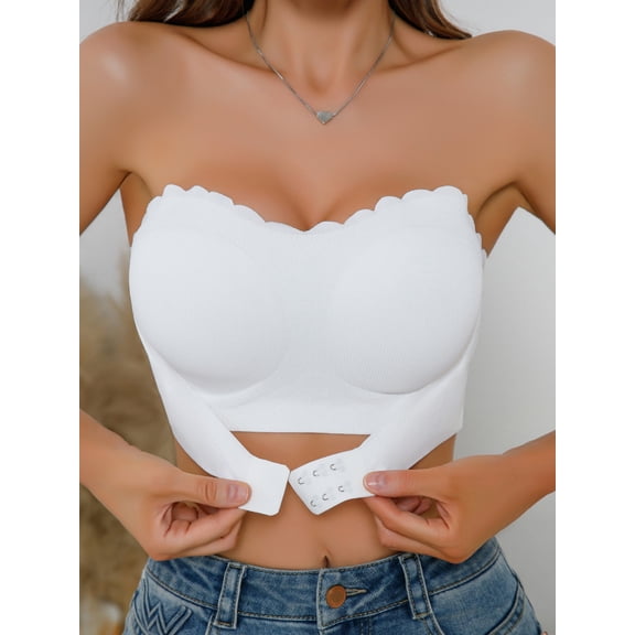 Single-piece front-closure bra, seamless strapless padded wireless women's underwear (multiple color options)