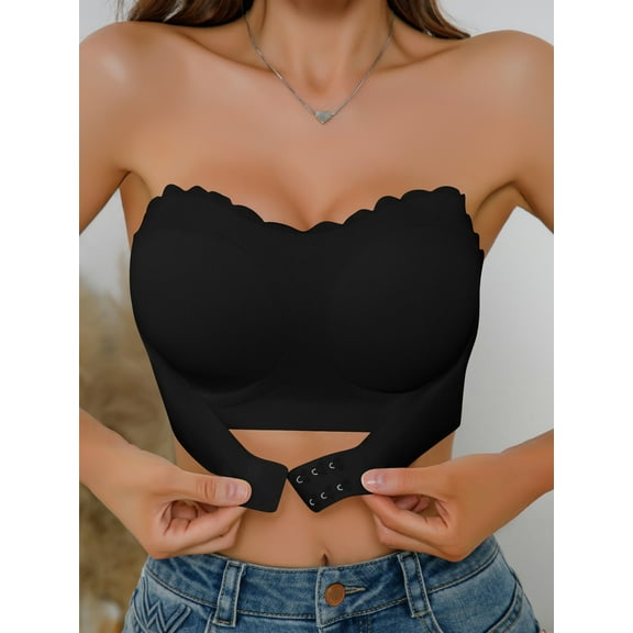 Single-piece front-closure bra, seamless strapless padded wireless women's underwear (multiple color options)